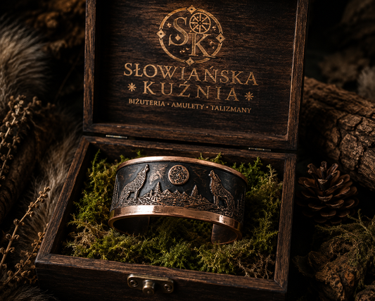 ZEW KSIĘŻYCA – MIEDZIANA BRANSOLETA Z WILKAMI